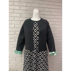 Topshop Women Black Scuba Palm Leaf Print Lining Cropped Jacket Size 8